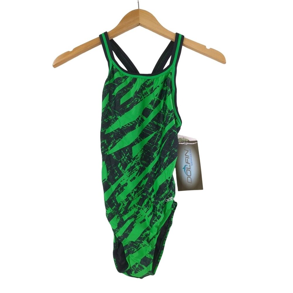 Dolfin Competition Swimsuit‎ Womens 30 Green Black One Piece XtraSleek Eco